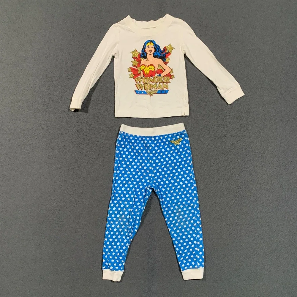 DC Comics Wonder Woman Pajama Set Kids 3T Glitter Graphic Star Print Sleepwear